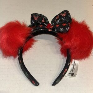 Disney Parks Minnie Mouse Christmas Red Ugly Sweater Pom Pom Ears Headband A1